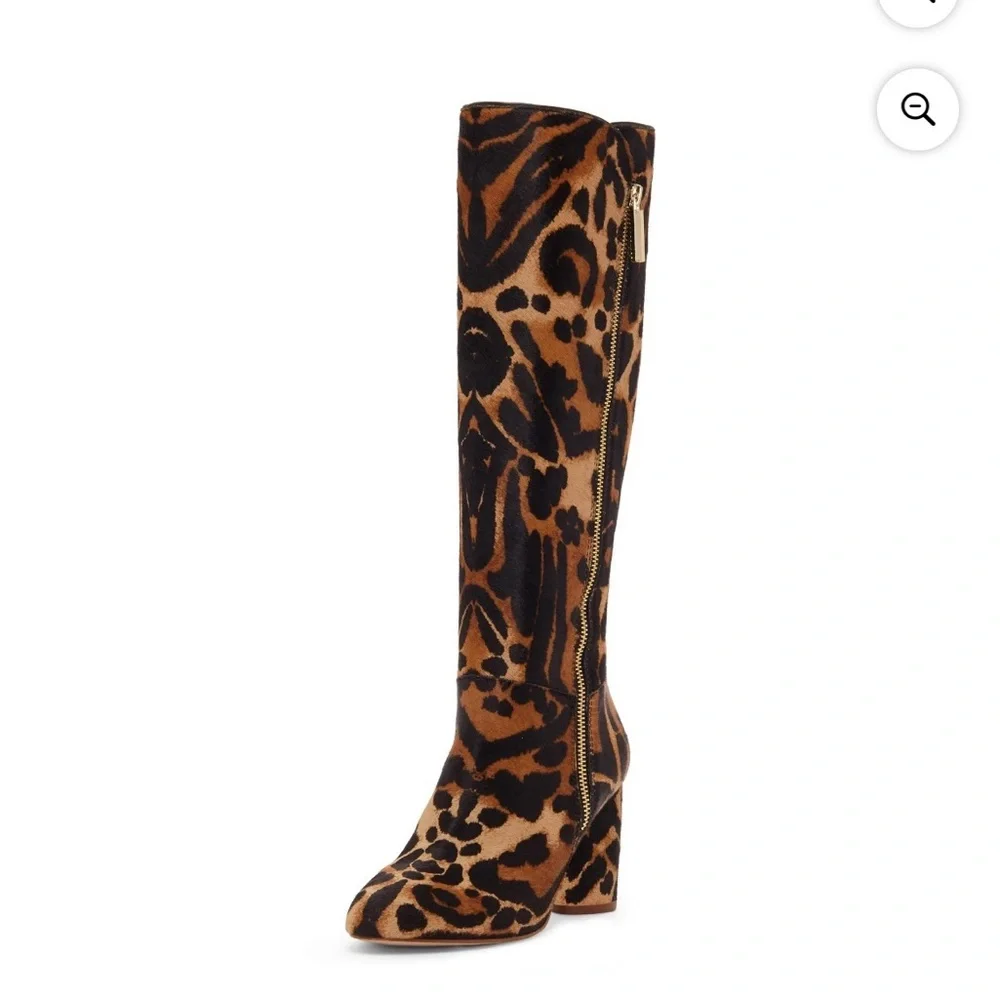 Louise Et Cie Zenia Genuine Calf Hair Knee High Leopard Print Block Heel Boots 7 - Picture 4 of 15